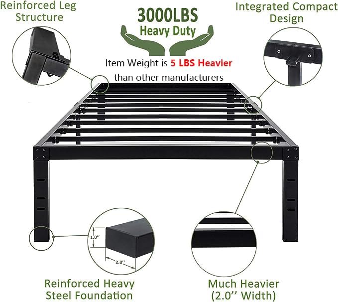 45MinST 18 Inch Platform Bed Frame/Easy Assembly Mattress Foundation / 3000lbs - Image 3