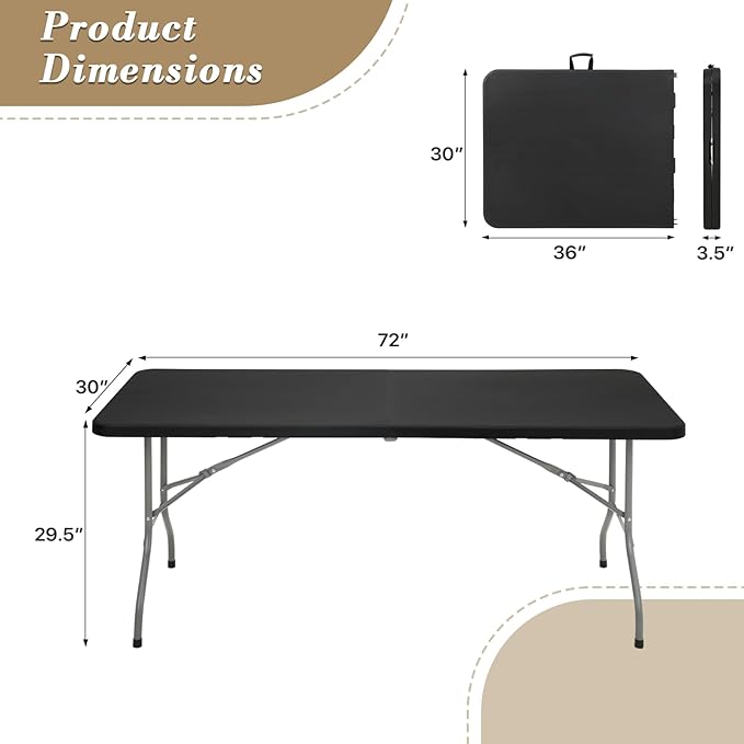 Athena Collection 6 ft Square Folding Dining Table, Large Plastic Foldable - Image 3