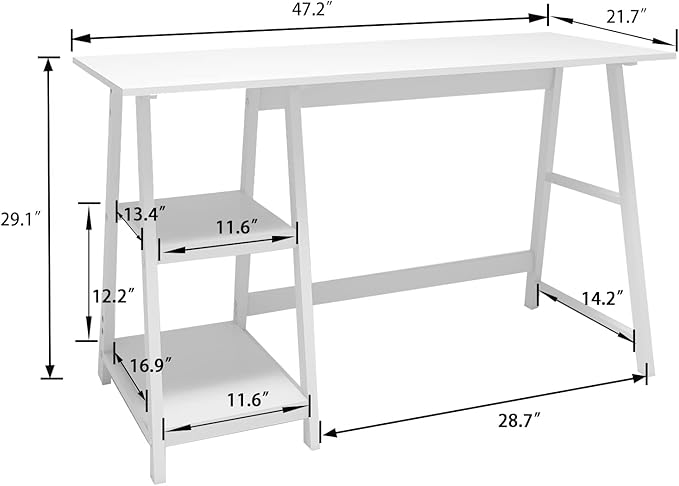 Natwind 47" White Desk with 2-Tier Storage Shelves, Home Office Computer Desk - Image 2