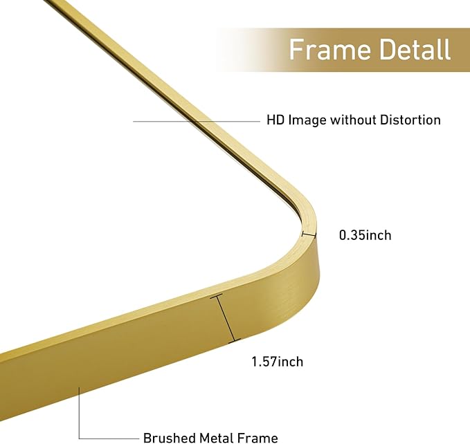 20x28 Inch Bathroom Mirror for Wall, Matte Gold Framed Rectangle Mirror - Image 5