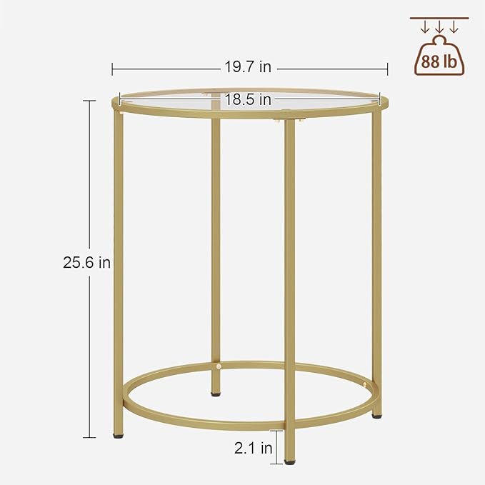 19.7’’ Round Glass End Table, Round Bedside Table - Image 3