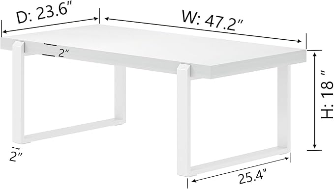 FOLUBAN White Coffee Table, Modern Rustic Wood and Metal Center Table, - Image 2