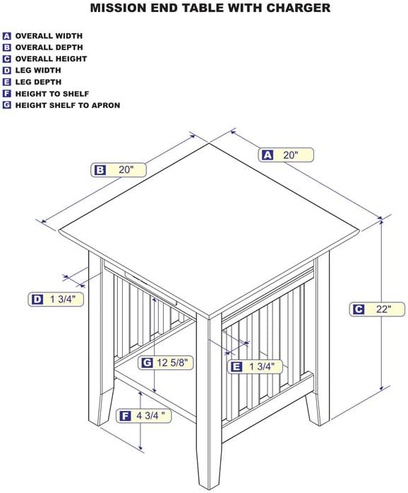AFI, Mission End Table with Charging Station - Image 3
