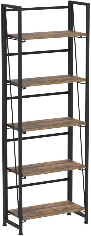 4NM No Assembly Folding Bookshelf, 5-Shelf 62.2" H Collapsible Foldable - Image 5