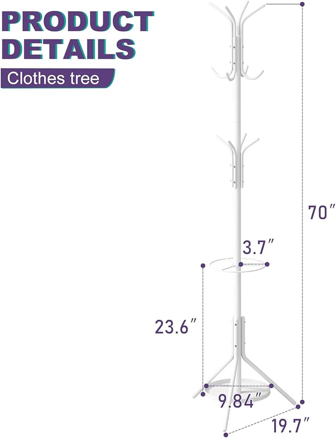 Coat Rack Freestanding Entryway Hanger Stand, Umbrella Holder, Hall Tree - Image 2