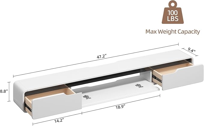 Fully-Assembled Floating TV Stand, 47IN High Gloss Wall Mounted Entertainment - Image 2