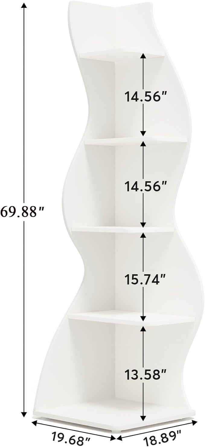 Tribesigns Corner Shelf, Modern 5-Tier Wall Corner Bookshelf Set of Two - Image 3