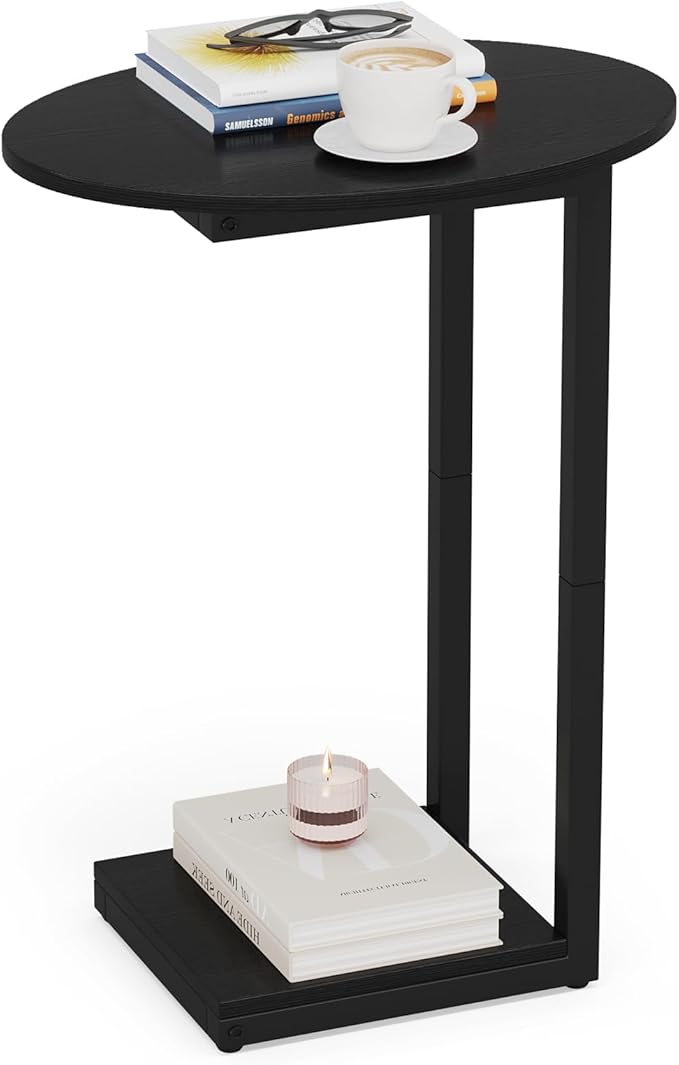 Hosfais Small Side Table End Table, C-Shaped Wood Coffee Table TV Tray by HosfaisHome