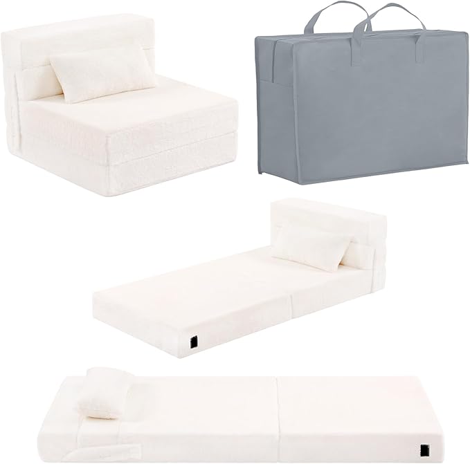 Folding Sofa Bed Beige Floor Mattress by Givjoy