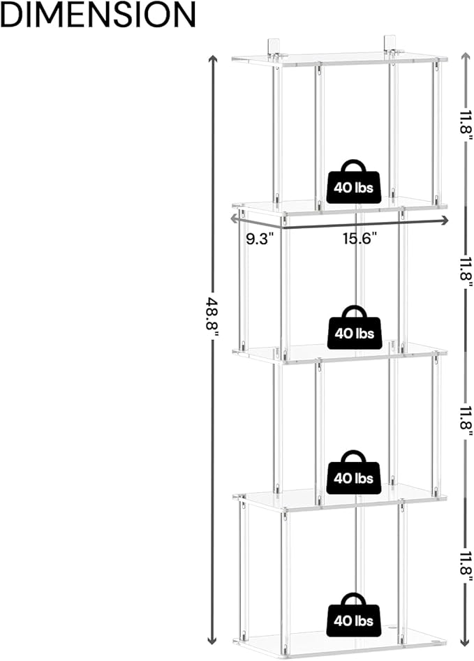 Acrylic Geometric Bookshelf for Small Spaces, 5-Tier Clear S Shaped Bookcase - Image 3