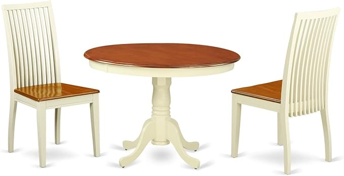 East West Furniture HLIP3-BMK-W 3 Piece Dining Set Contains a Round Dining Room by EastWestFurniture