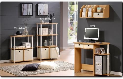 Furinno NW889BE/WH Go Green 4-Tier Multipurpose Storage Rack w/Bins, Beech/White - Image 6