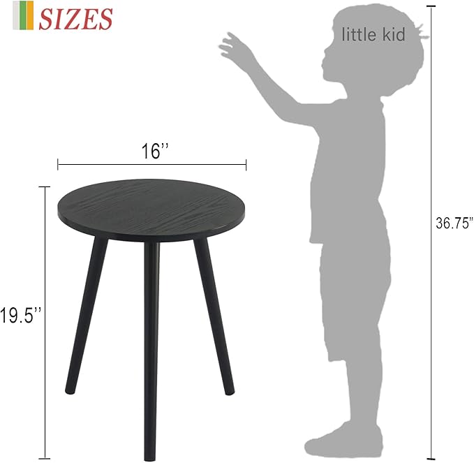 AWASEN Round End Table, Bedroom and Balcony, Easy Assembly, 19.5''H x 16''D - Image 3