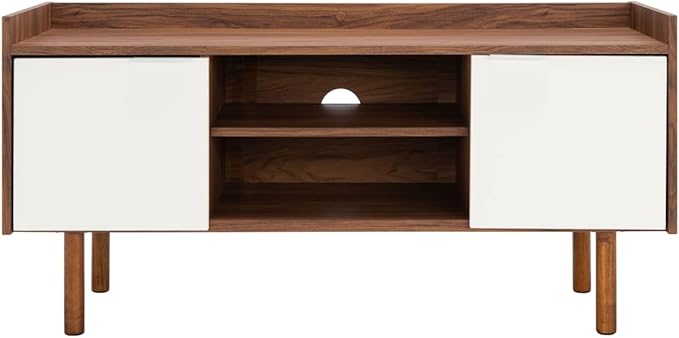 SAFAVIEH Diara TV Stand for up to 55" Flatscreen – Walnut & White, 2 Doors by SAFAVIEH