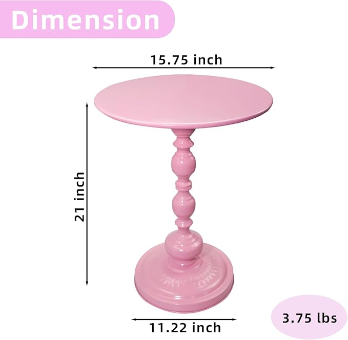 Benkyo Pink Round End Side Table Modern Metal Pedestal Spindle Side Tables - Image 3