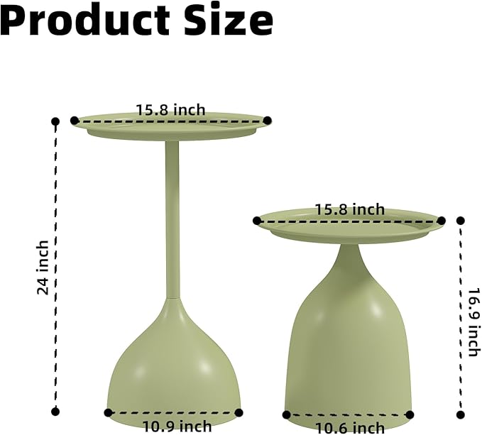 hitsuki Green Nesting Coffee Table Set of 2 Funky Colorful Round Metal End Side - Image 2