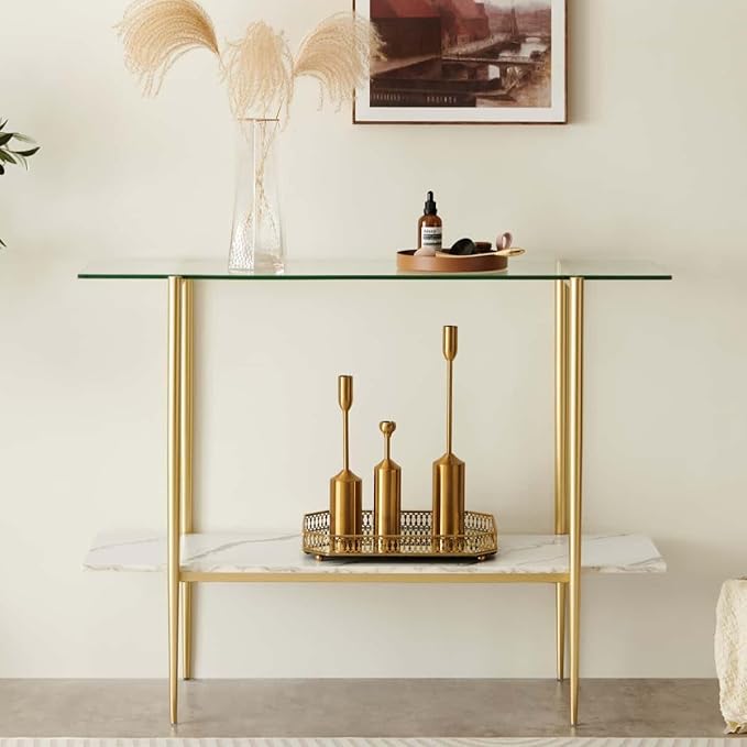 Glass Console Table for Living Room, Foyer & Entrance, 2-Tiers Mid-Century - Image 4