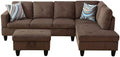 Brown L-Shaped 3-Piece Corduroy Fabric Sofa by Unknown