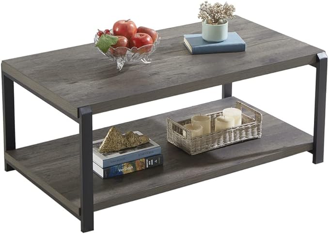 EXCEFUR Coffee Table with Storage Shelf, Rustic Wood and Metal Cocktail Table - Image 8