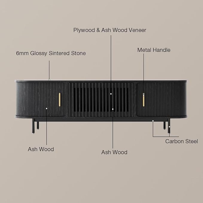 POVISON Fully-Assembled Mid Century Modern Black TV Stand - Image 5