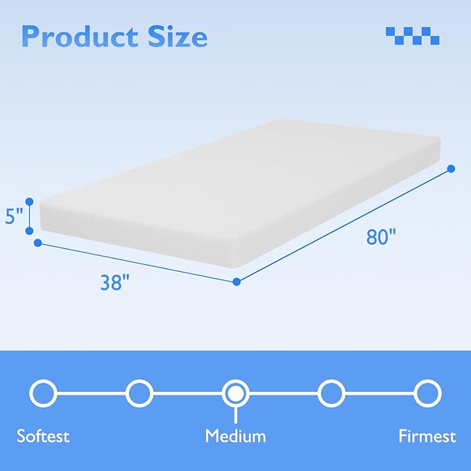 FDW | 5 Inch Twin XL Mattress | Medium Firm | Gel Memory Foam Mattress | White - Image 2