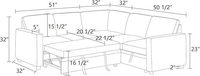 L Shaped Sectional Couch with Pull Out Bed, Convertible Sleeper Sofa Bed Couch - Image 2