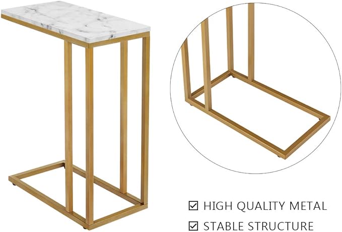 C-Shape Side End Table, Faux Marble Tray Snack Table - Image 7