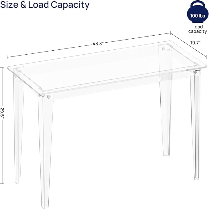 HMYHUM Acrylic Computer Desk, 43.3 Inch, Easy Assembly, 19.7" W x 29.5" H - Image 3