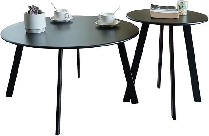 Patio Coffee Table Set of 2, Outdoor Weather Resistant End Table, Round Nesting by Meluvici