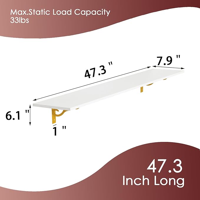 DINZI LVJ Long Wall Shelves, 47.3" Wall Mounted Shelves Set of 4, Wide Floating - Image 3