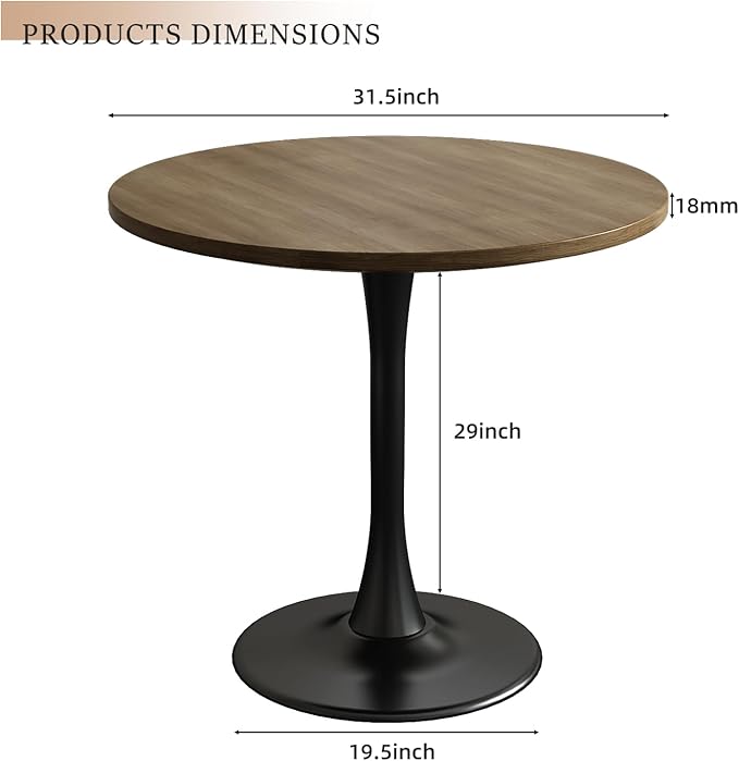 Wood Round Table Modern Dining Table Tulip Round Kitchen Table Wooden Mid - Image 2