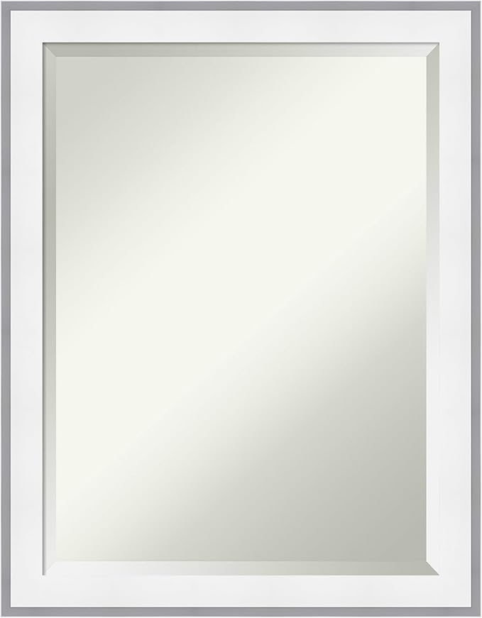 Amanti Art Bathroom Mirror for Over Sink, 27x21 Maya White Silver Rectangle by AmantiArt