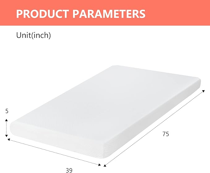 FDW | 5 Inch Twin Mattress | Medium Firm | Gel Memory Foam Mattress | White | - Image 2