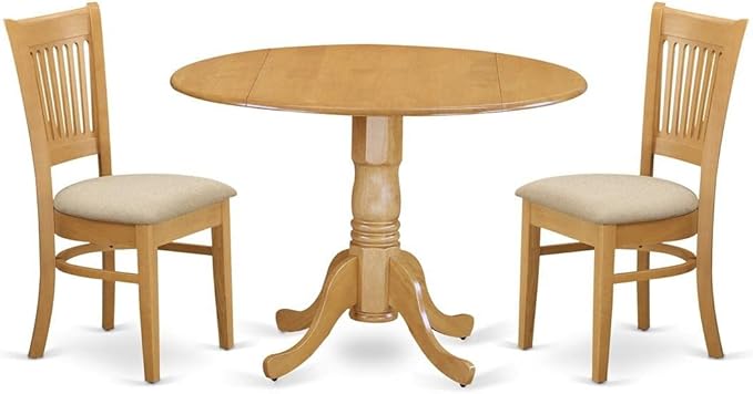East West Furniture DLVA3-OAK-C 3 Piece Dining Set Contains a Round Dining Room by EastWestFurniture