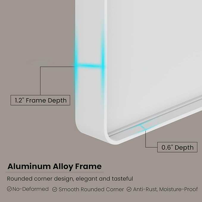 White Bathroom Mirror 72x36 Inch, Rounded Rectangle Matte Bathroom Vanity Mirror - Image 4