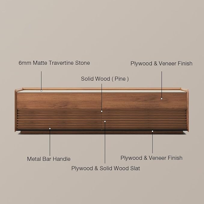 POVISON Fully-Assembled Mid Century Glossy Sintered Stone TV Stand, 118.11" - Image 7