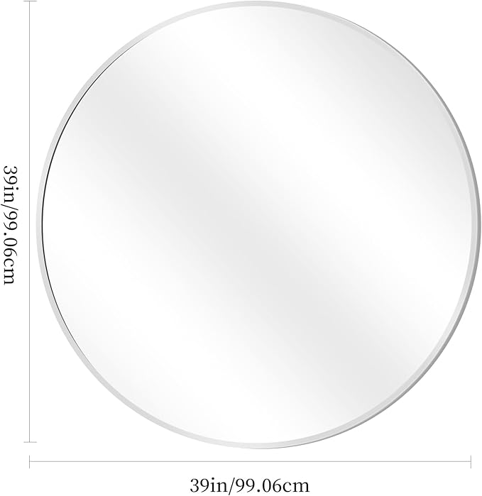 Silver Round Mirror, 39 Inch Wall Mounted Round Mirror, Aluminum Alloy Metal - Image 5
