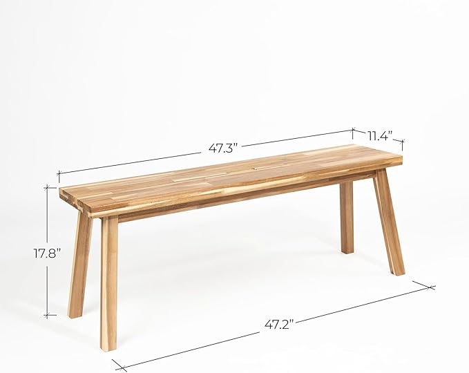 Bench 100% Solid Acacia Wood, Wax Galvanized Finish, Easy Assembly, End Table - Image 3