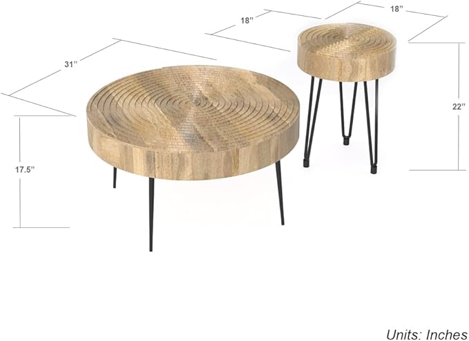 Relso Aspen Round Nesting Coffee Table Set of 2 – Solid Wood Nesting Tables - Image 2
