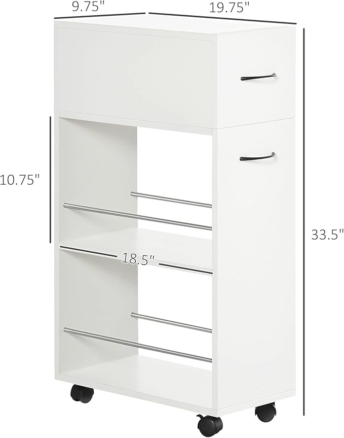 HOMCOM 3- Tier Slim Storage Cart, Rolling Narrow Kitchen Cart on Wheels - Image 7