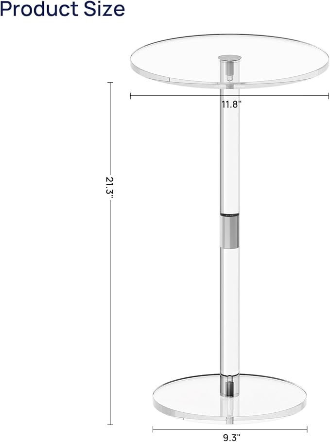 HMYHUM Acrylic Drink Table for Small Spaces, 11.8" L x 11.8" W x 21.3" H - Image 3