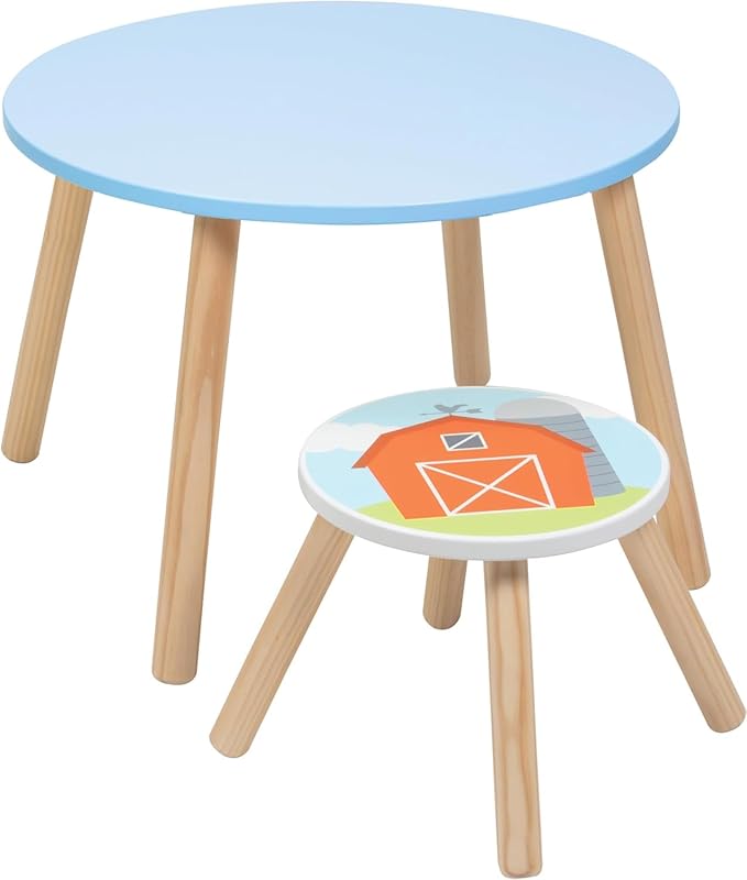 Kids Wooden Animal Table & Chair Set w 4 Seats- Cow Pig Sheep Plus Adult Stool - Image 6