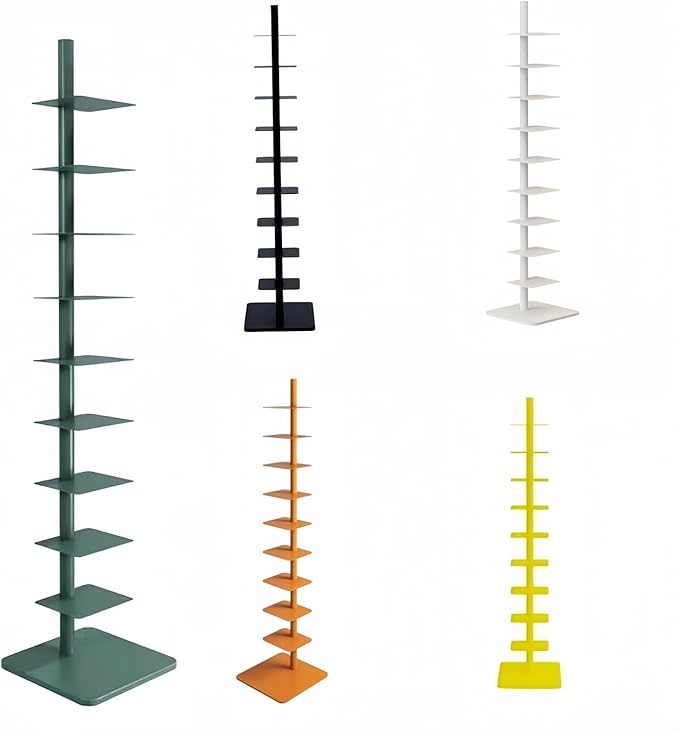 9-Tier Spine Bookshelf Metal Bookcase 5 Colors Vertical Bookshelf Tower by Unknown