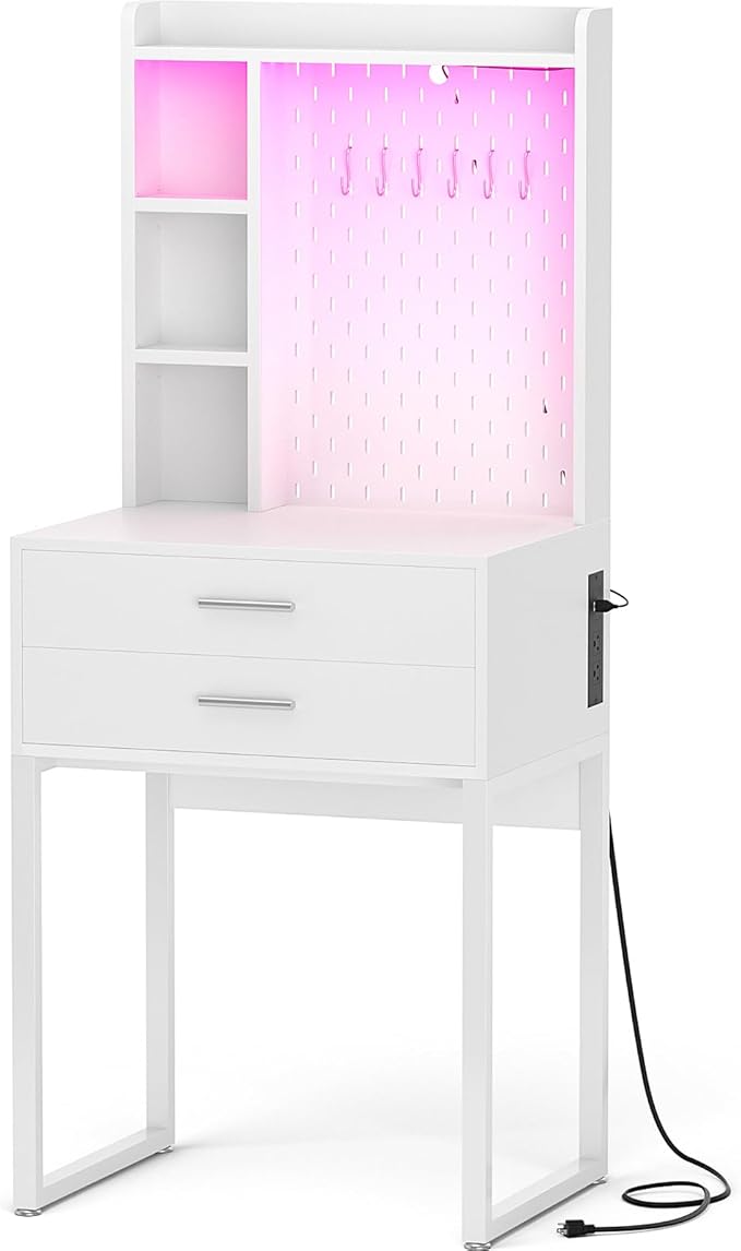 Small Vanity Desk with Hutch and Drawers, Vanity Table Dressing Table with LED - Image 8