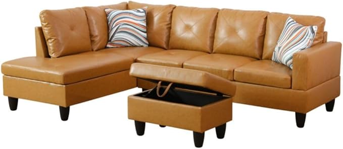 Ginger L-Shaped 3-Piece Faux Leather Sofa by Unknown