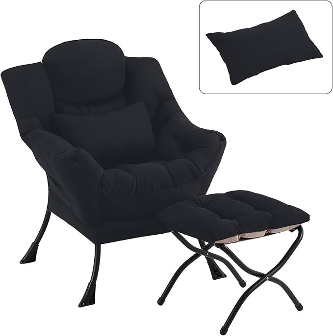 Lazy Chair with Ottoman, Modern Accent Chair with Lumbar Pillow, Comfy Chairs - Image 4