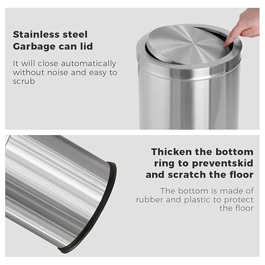 15L/4GAL Silver Stainless Steel Bathroom Garbage can, Bathroom Trash Can - Image 4