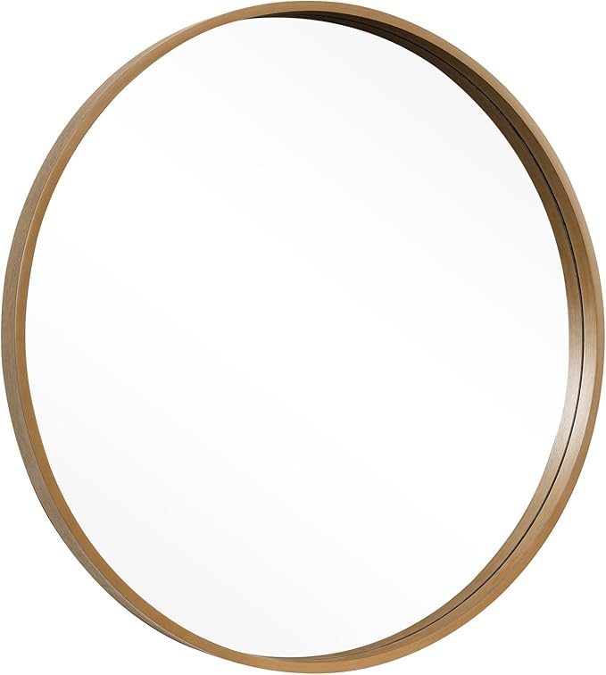 HOMECOOKIN Round Wood Mirror 28 inch Circle Wall Mirror by HOMECOOKIN