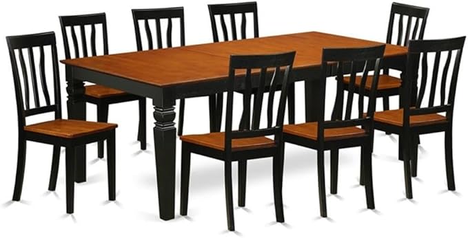 East West Furniture LGAN9-BCH-W 9 Piece Dining Table Set Includes a Rectangle by EastWestFurniture