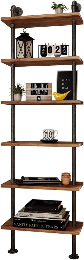 Industrial Pipe Bookshelves Rustic Wall Ladder Bookshelf Display Storage Stand - Image 3